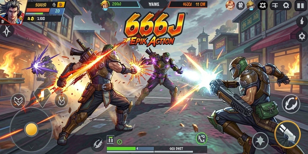 Tampilan gameplay 666J yang mendebarkan saat pertarungan.