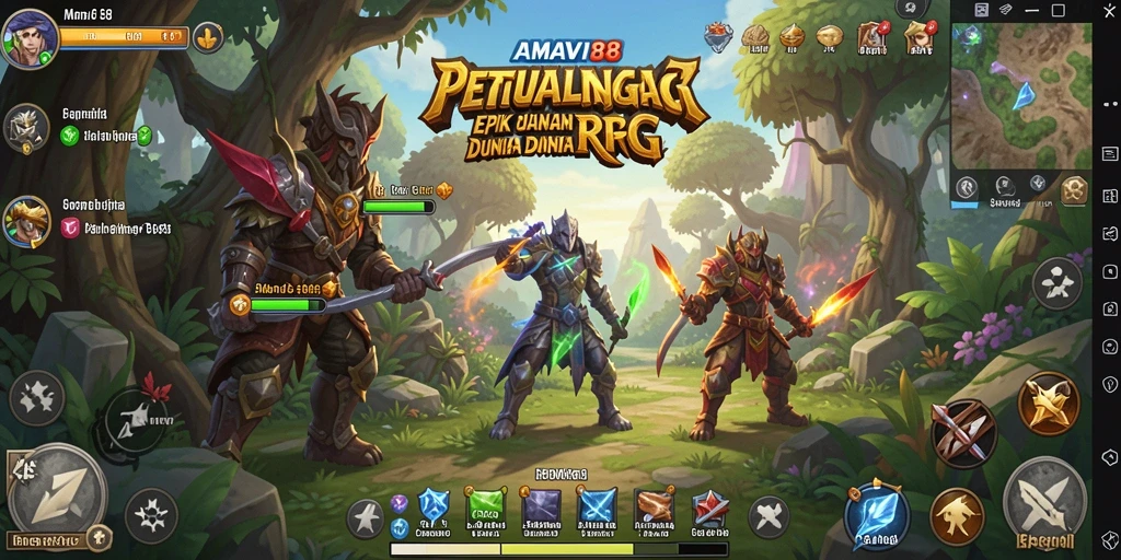 Tampilan gameplay AMAVI88 yang penuh aksi dan strategi RPG.