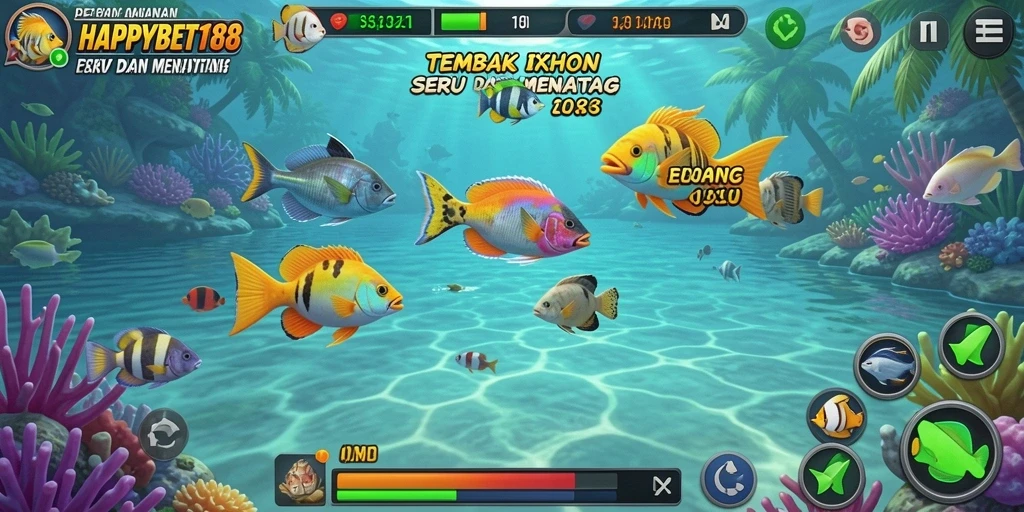 Tampilan gameplay dari <strong>HAPPYBET188</strong> yang seru dan penuh aksi saat menembak ikan.