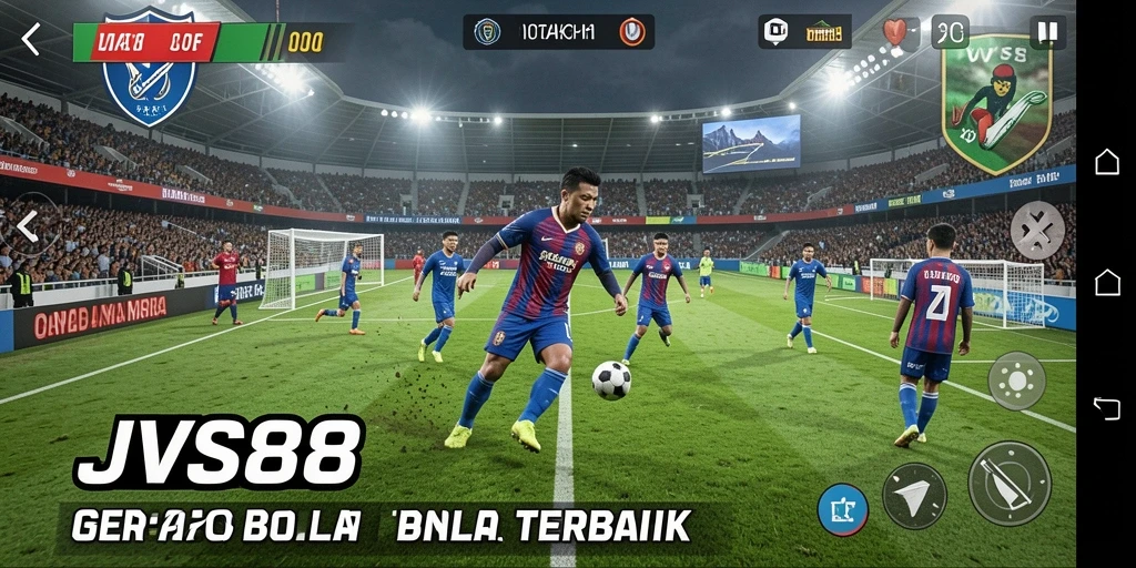 Tampilan gameplay JVS88 dengan aksi sepak bola yang seru.