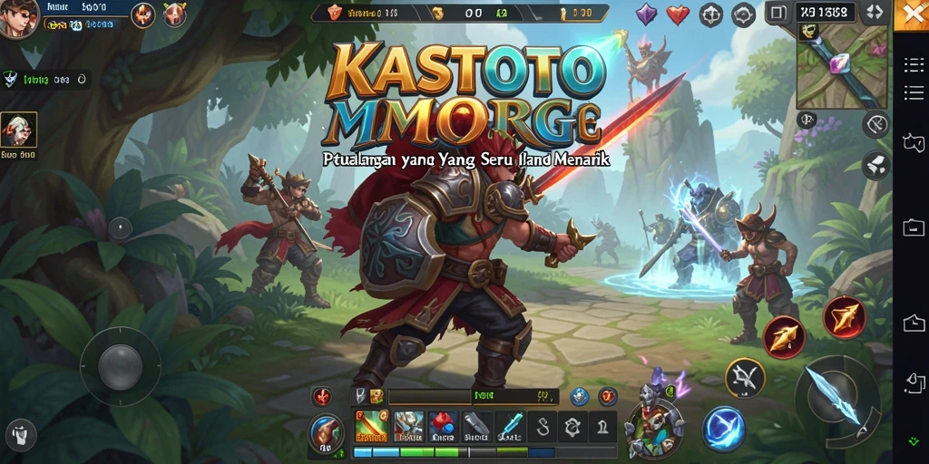 Screenshot gameplay KASTOTO menampilkan pertarungan epik karakter dalam dunia fantasi.