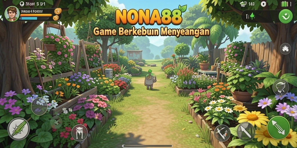 Tangkapan layar gameplay NONA88 yang menarik dengan kebun yang subur.