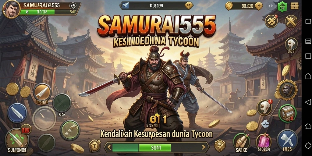 Screenshot gameplay SAMURAI555 menampilkan strategi mengelola bisnis Tycoon.