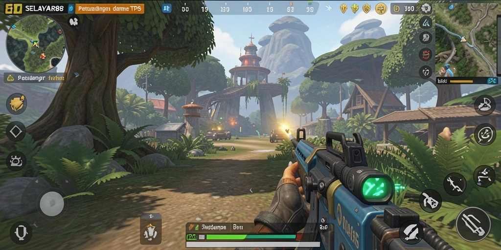 Tangkapan layar gameplay <strong>SELAYAR88</strong> menampilkan aksi seru dalam pertempuran TPS.