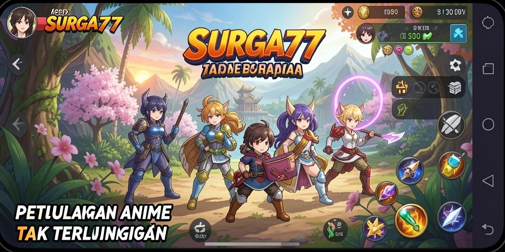 Tangkapan layar SURGA77 menunjukkan karakter anime beraksi dalam pertarungan epik.