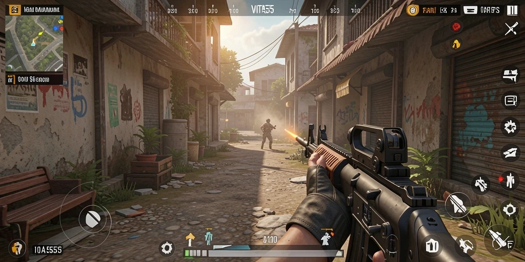 Screenshot menunjukkan aksi gameplay intens di VITA555.